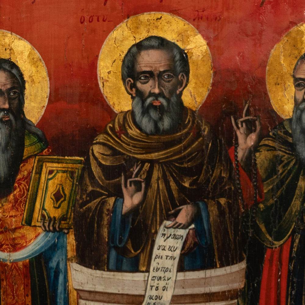 Antique Greek Eastern Orthodox Religious Painted Icon Egg Tempera 3 Sa ...