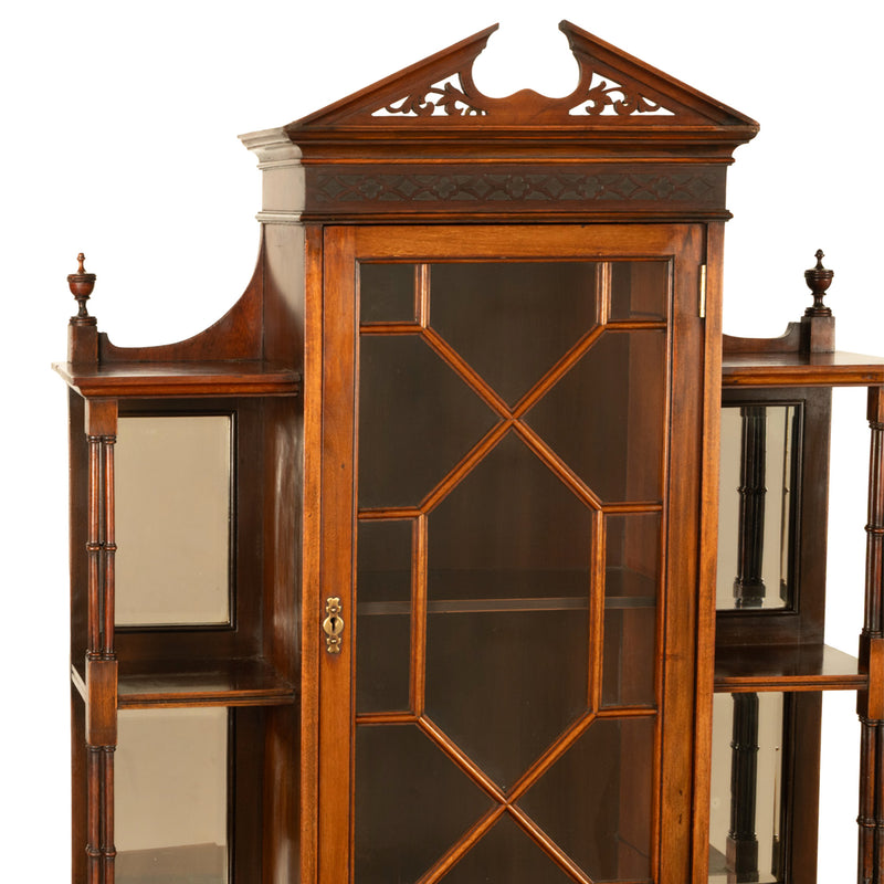 Antique Chippendale Mahogany Carved Display Case Cabinet Vitrine on Stand 1895