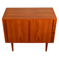 Danish Mid Century Modern Tambor Roll Front Teak Credenza Cabinet Kai Kristiansen Feldballes Møbelfabrik 1960