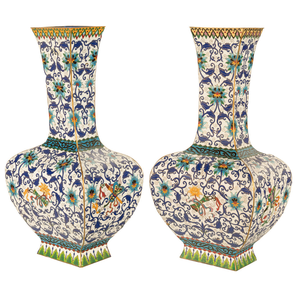 Antique Pair Monumental Chinese Qing Qianlong Period Cloissoné Enamel Vases 1795
