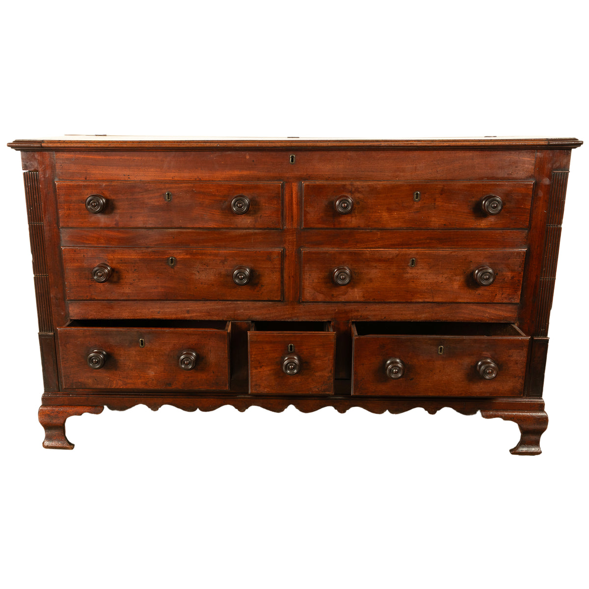 Antique 18th Century English Georgian Mahogany Hinged Top Mule Chest Coffer 1780