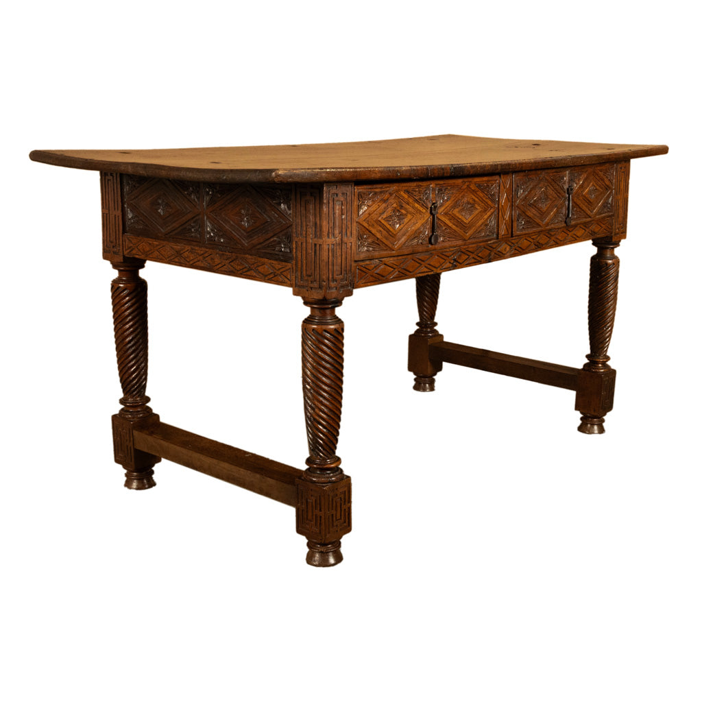 Antique 17th Century Baroque Carved Walnut Spanish Table Desk Navarre 1650