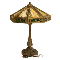 Antique American Arts & Crafts 3 Light Slag Glass Table Lamp by Miller Co. 1910