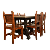 Antique Spanish Colonial Hacienda Walnut Talavera Tile Top Table Six Chairs 1890