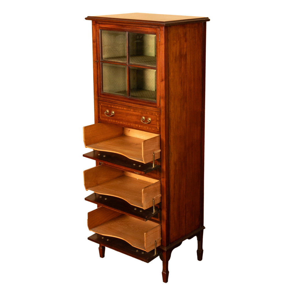 Antique Inlaid Mahogany Sheraton Regency Revival Sheet Music Filing Cabinet 1890