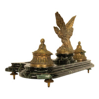 Antique 19thC French Empire Gilt Bronze Marble Eagle Desk Set Twin Inkwell 1880