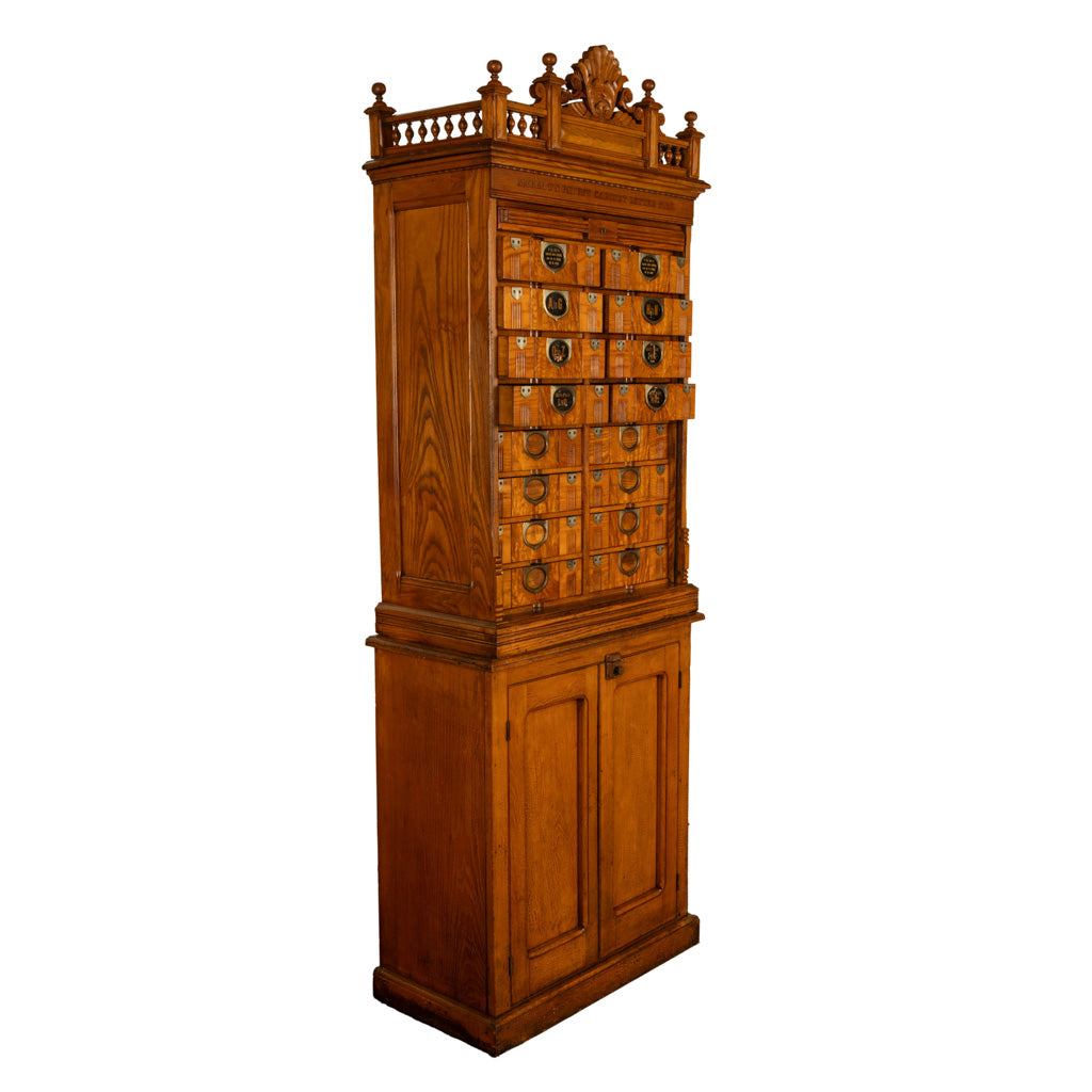 Antique American Carved Oak Victorian Roll Top Letter File Cabinet Amberg Co, 1883