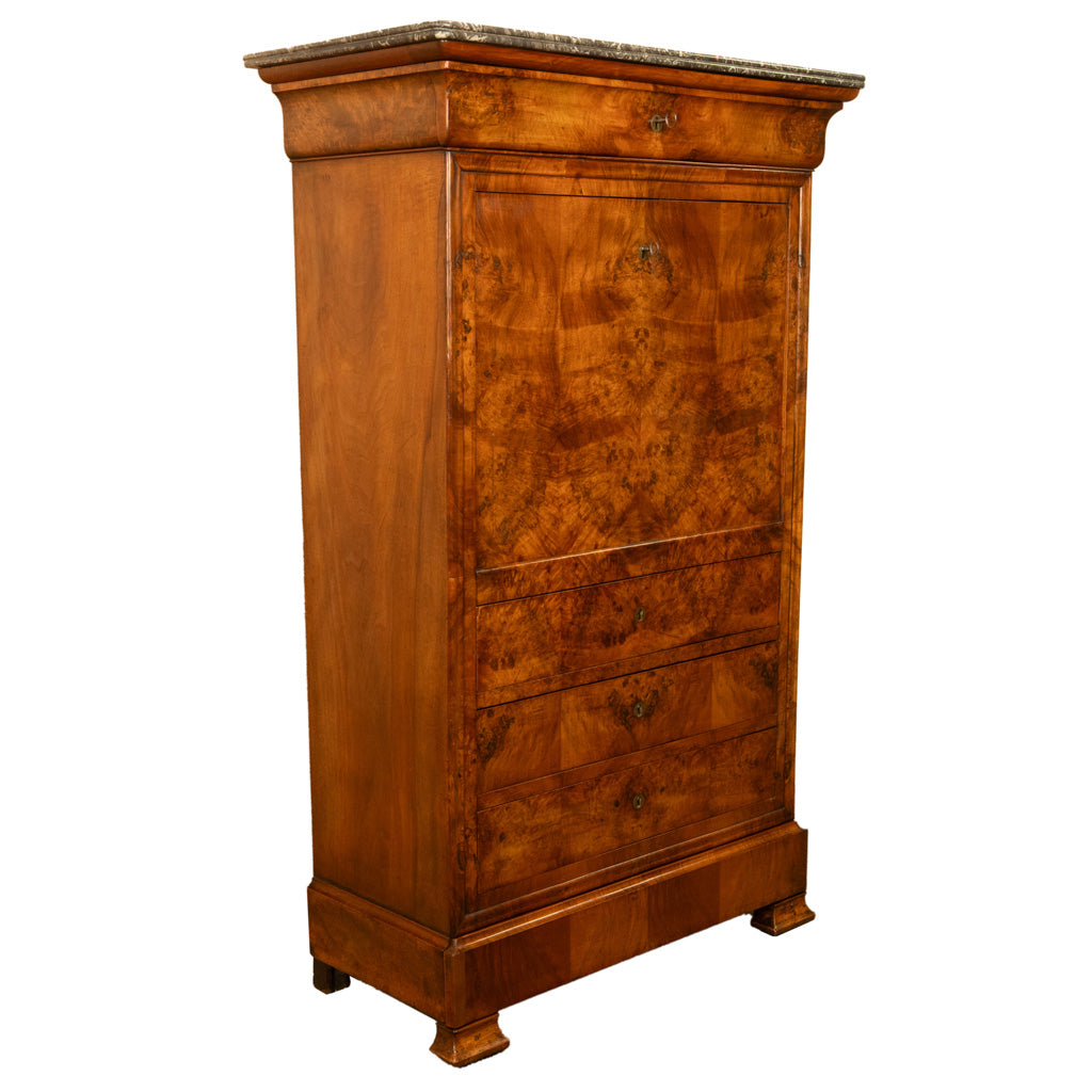 Antique French Louis Philippe Burr Walnut Secrétaire à Abattant Desk Chest 1840