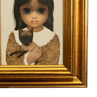 Authentic Oil Painting on Panel "Big Eyes" Beautiful Young Girl with Siamese Cat by Margaret Keane, 1980