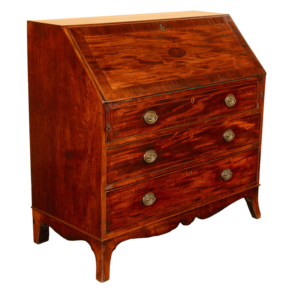 Fine Antique Georgian Mahogany Sheraton Inlaid Secretary Desk Bureau Chest 1780
