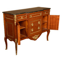 Antique French Parquetry Ormolu Marble Top Louis XVI Commode Chest Drawers 1880
