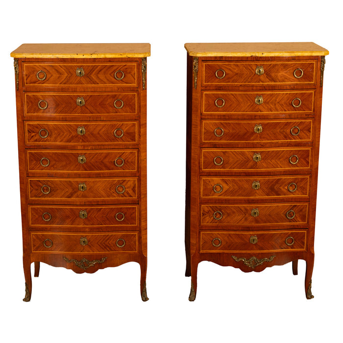 Pair Antique French Semainier Ormolu Marble Chests of Drawers by Kahn & Cie 1895
