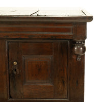 Antique Early 18th Century Welsh English Deuddarn Carved Oak Court Cupboard 1737