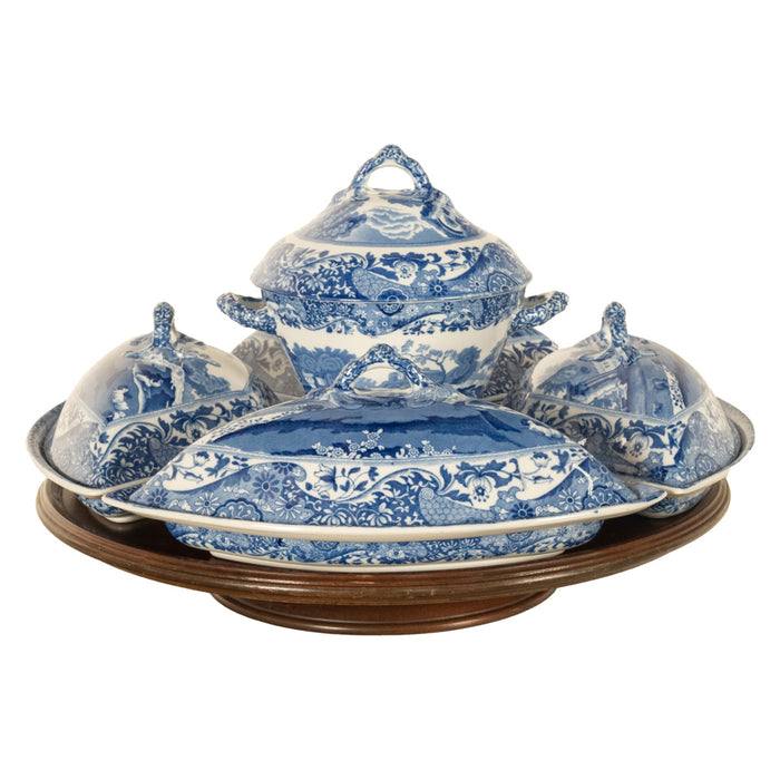 Antique Copeland Spode Blue & White Porcelain "Italian" Pattern Lazy Susan 1890