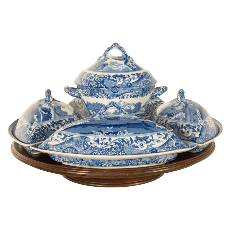 Antique Copeland Spode Blue & White Porcelain "Italian" Pattern Lazy Susan 1890