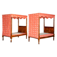 Pair 18th Century Antique French Four Poster Tester Canopy Cherry Twin Beds 1780
