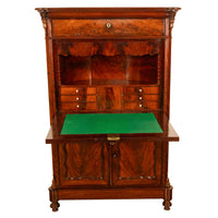 Antique Austrian Flame Mahogany Biedermeier Secretary Desk Cabinet Chest 1860