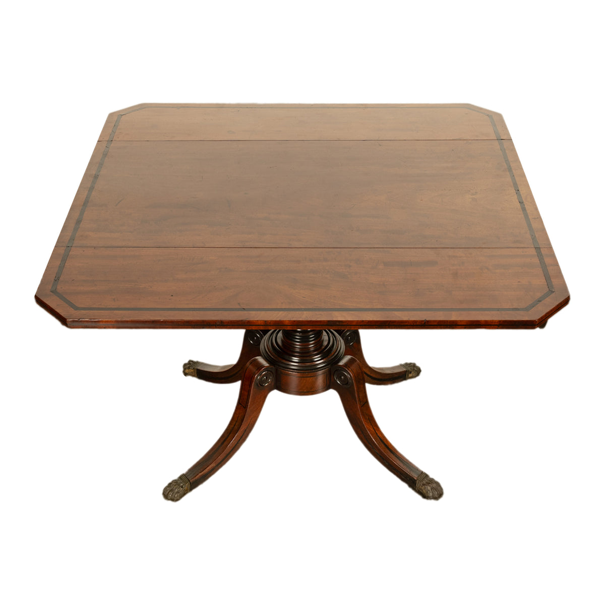 Antique Georgian Regency Inlaid Ebony Mahogany Pembroke Drop Leaf Pedestal Table 1810