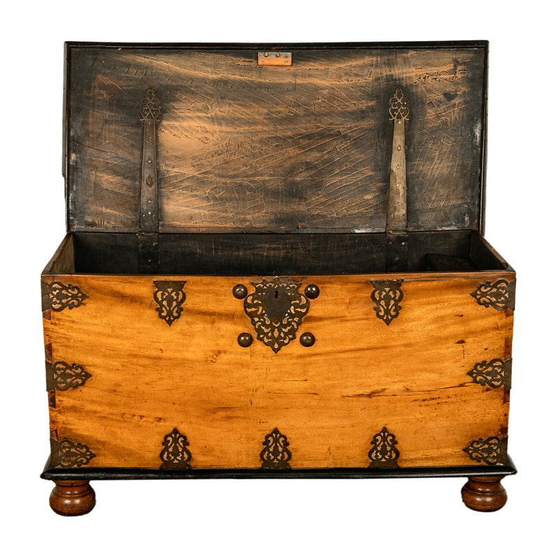 Antique 18th Century Dutch Colonial East India Co Teak & Brass VOC Chest 1740