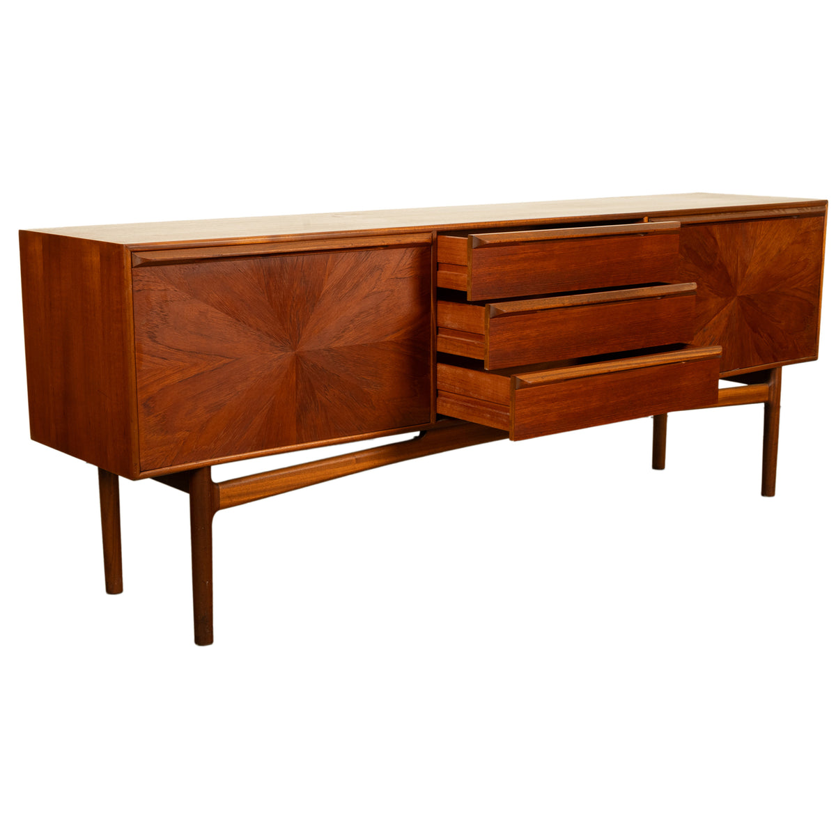 Mid Century Modern Danish Style Teak Long Credenza McIntosh Starburst Doors 1960