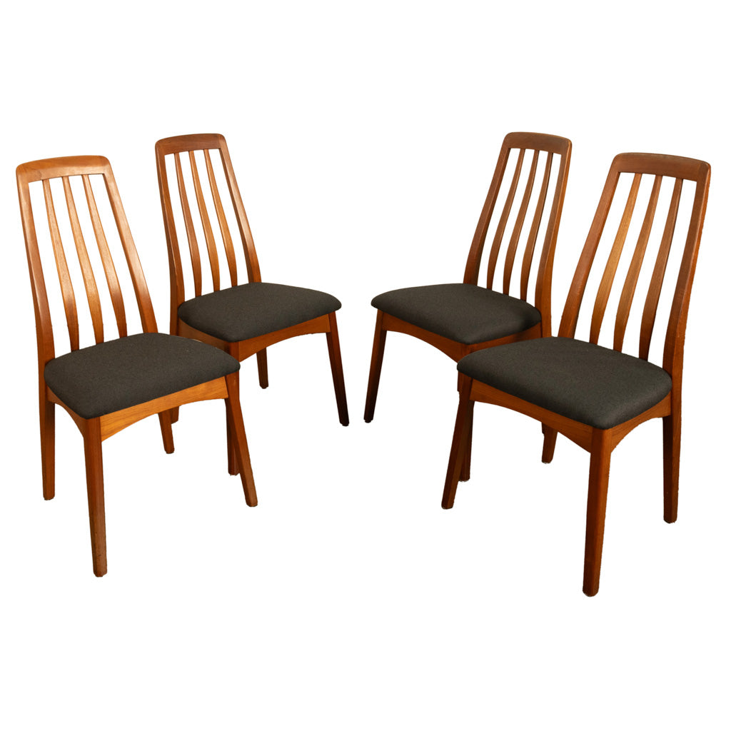 Set 4 Danish Mid Century Modern "Eva" Teak Dining Chairs by Niels Koefoed 1964