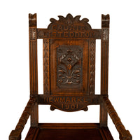 Antique Welsh Carved Oak Eisteddfod Bardic Chair Newmarket Trelawnyd Wales 1901