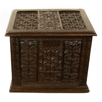 Antique French Medieval Gothic Carved Oak Chest Coffer 17th Century Panels 1679