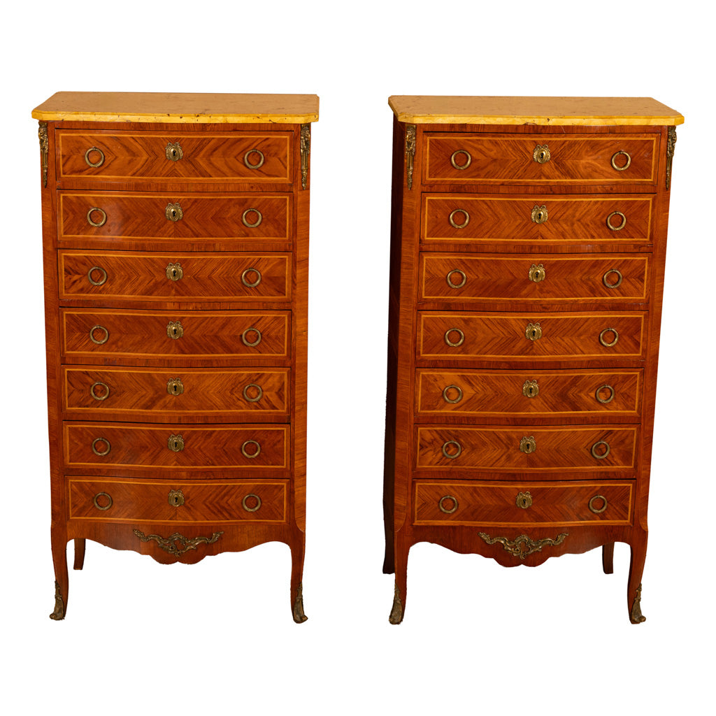 Pair Antique French Semainier Ormolu Marble Chests of Drawers by Kahn & Cie 1895
