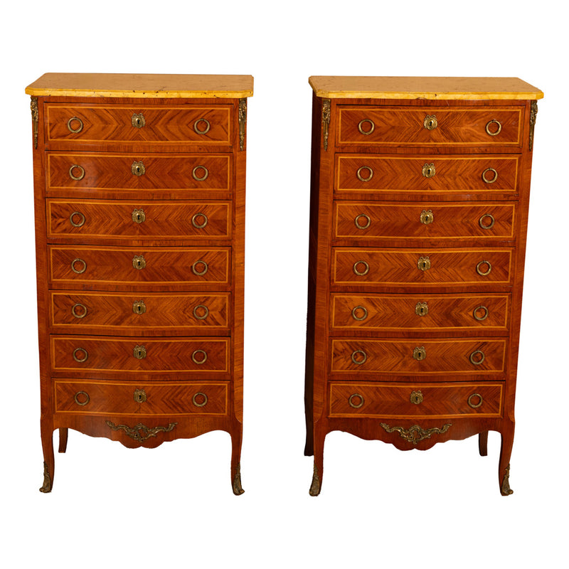 Pair Antique French Semainier Ormolu Marble Chests of Drawers by Kahn & Cie 1895