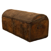 Antique 17th Century Italian Leather and Pine & Brass Stud Work Carriage Chest Trunk 1680