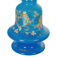 Antique Pair French Blue Opaline Gilded Enamel Glass Perfume Bottles Flacon 1850