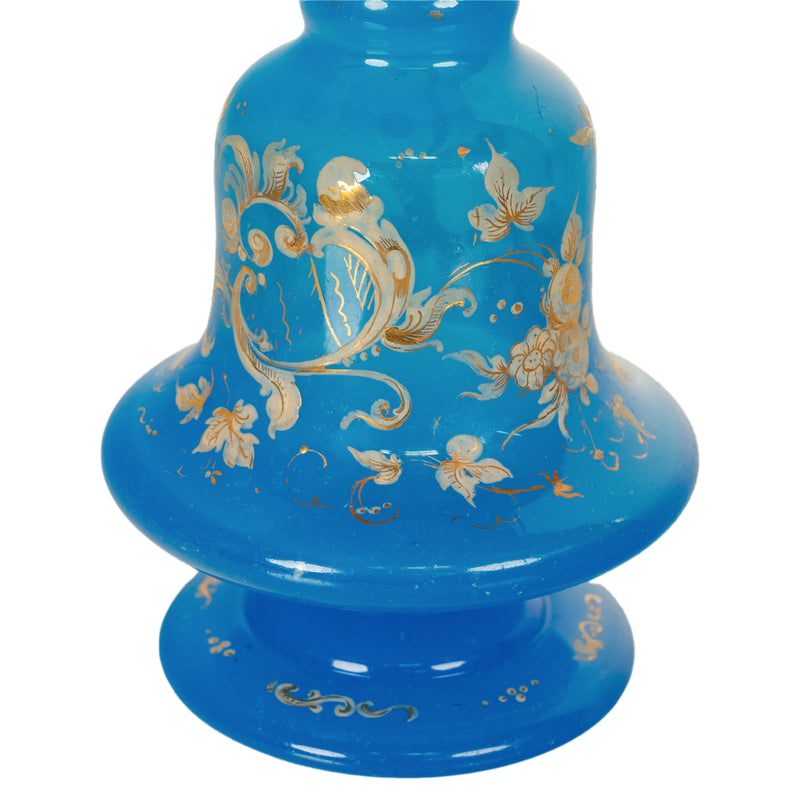 Antique Pair French Blue Opaline Gilded Enamel Glass Perfume Bottles Flacon 1850