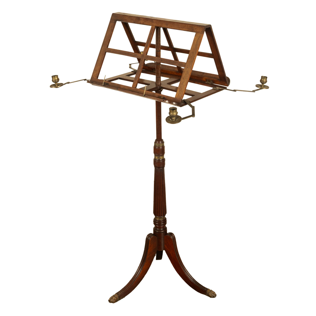 Antique Georgian Brass-Mounted Candle Sconces Mahogany Duet Music Stand 1790