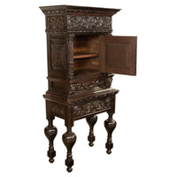 Antique 17th Century Dutch Carved Ebonized Oak Credence Cabinet on Stand 1680