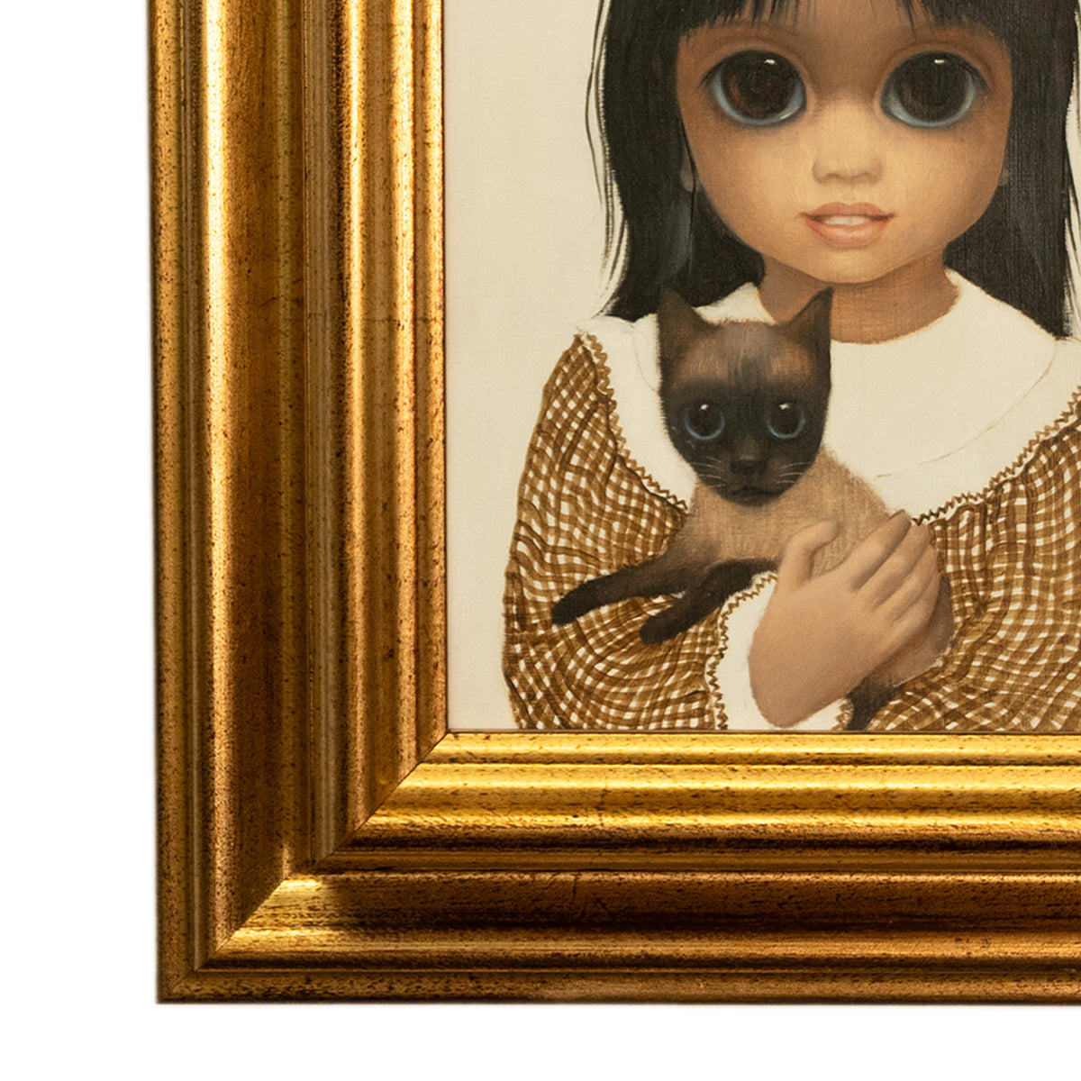 Authentic Oil Painting on Panel "Big Eyes" Beautiful Young Girl with Siamese Cat by Margaret Keane, 1980