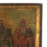 Antique Greek Orthodox Gilded Hand-painted Egg Tempera Double Sided Icon, 1850