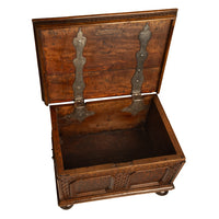 Antique Carved Walnut & Iron Coffer Chest Strong Guild Box Simmern Germany 1737