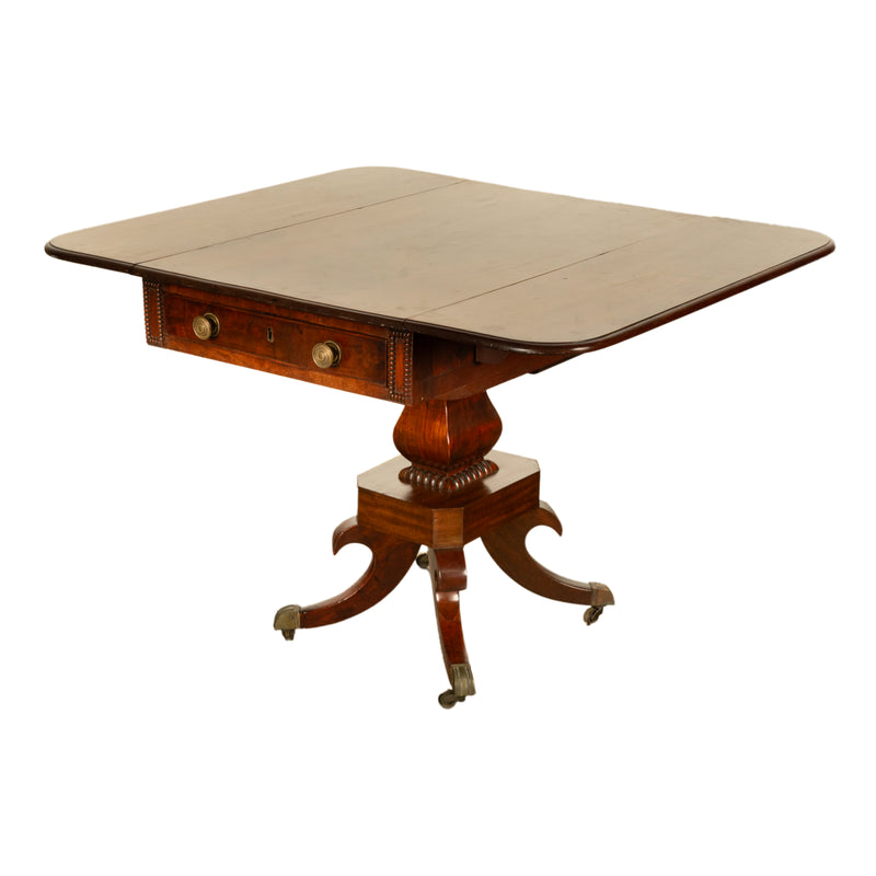 Antique Regency Mahogany Drop Leaf Twin Drawer Pembroke or Library Table 1810