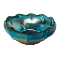 Antique Tiffany Studios Blue Iridescent Favrile Art Glass Bowl Signed "LCT" 1905