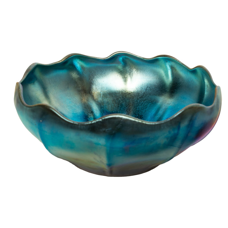 Antique Tiffany Studios Blue Iridescent Favrile Art Glass Bowl Signed "LCT" 1905