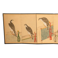 Pair Antique Japanese Edo Falcon Hawk Birds of Prey Takagari Screens 1880
