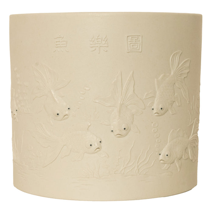 Antique Chinese Qing Biscuit Porcelain Scholar's Brush Pot Bitong Gold Fish 1850