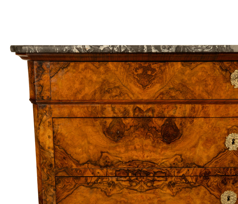 Antique French Walnut & Marble Louis-Philippe Walnut Commode Chest Drawers 1840