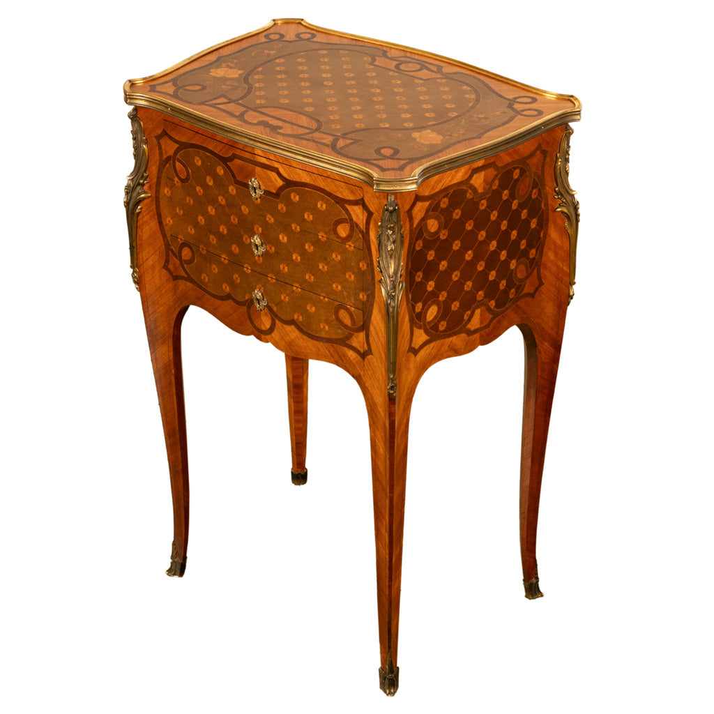 Antique French Marquetry Ormolu Side Table 3 Drawer Cabinet Commode Paul Sormani