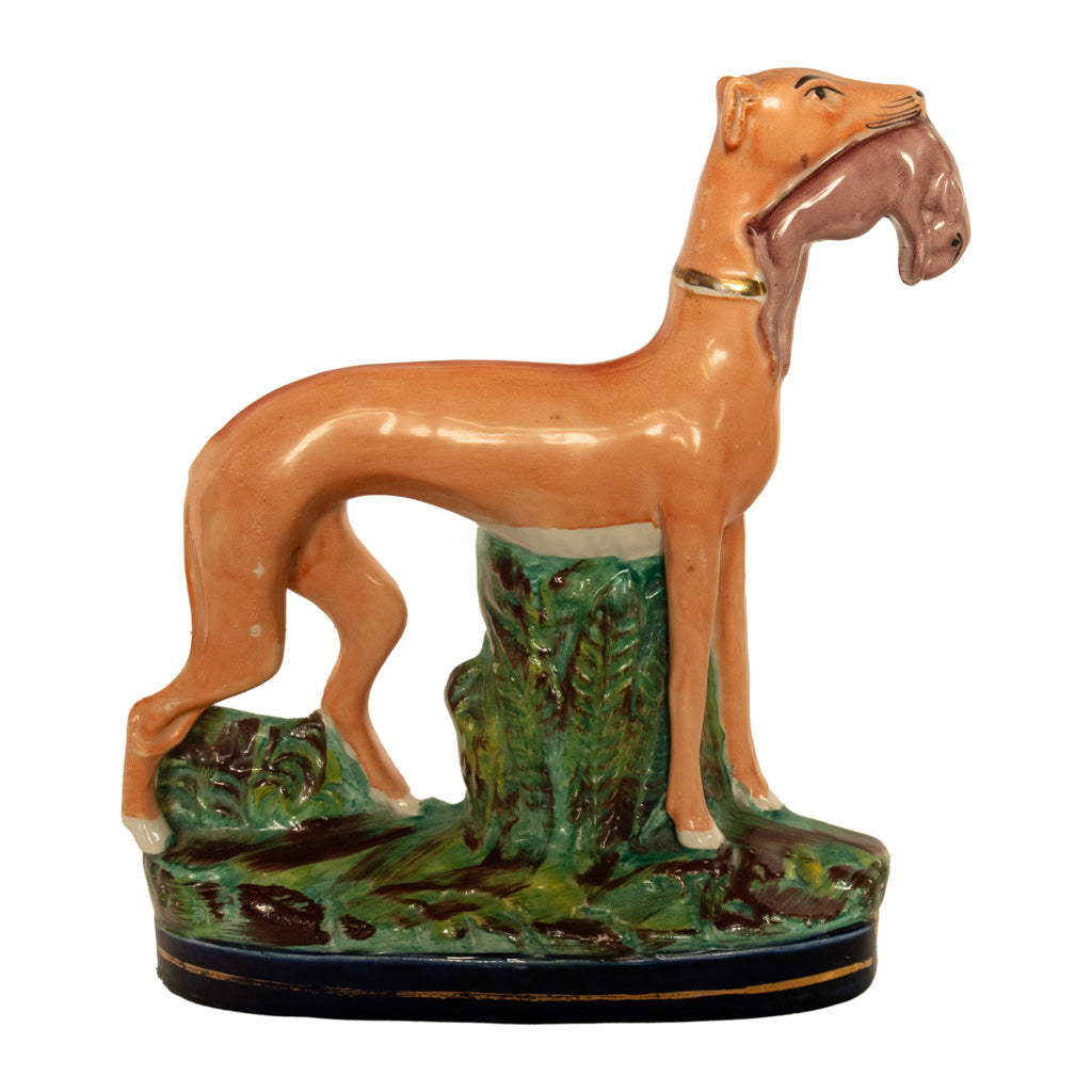 Antique 19thC Pair of Staffordshire Whippets Greyhounds Hunting Dog Figures 1860