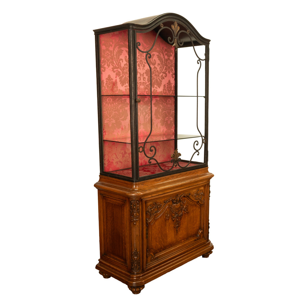 Antique French Louis VVI Carved Oak Iron & Glass Vitrine by Maison Soubrier 1900