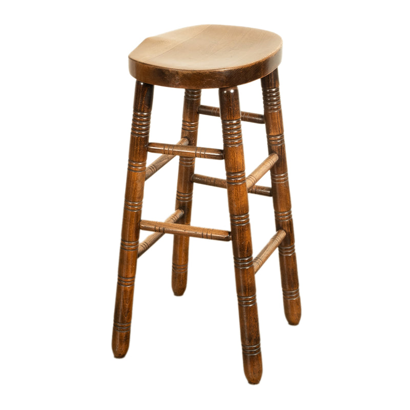 Antique Set of Five Antique Arts & Crafts Turned Elm Bar Sadle Seat Stools 1900