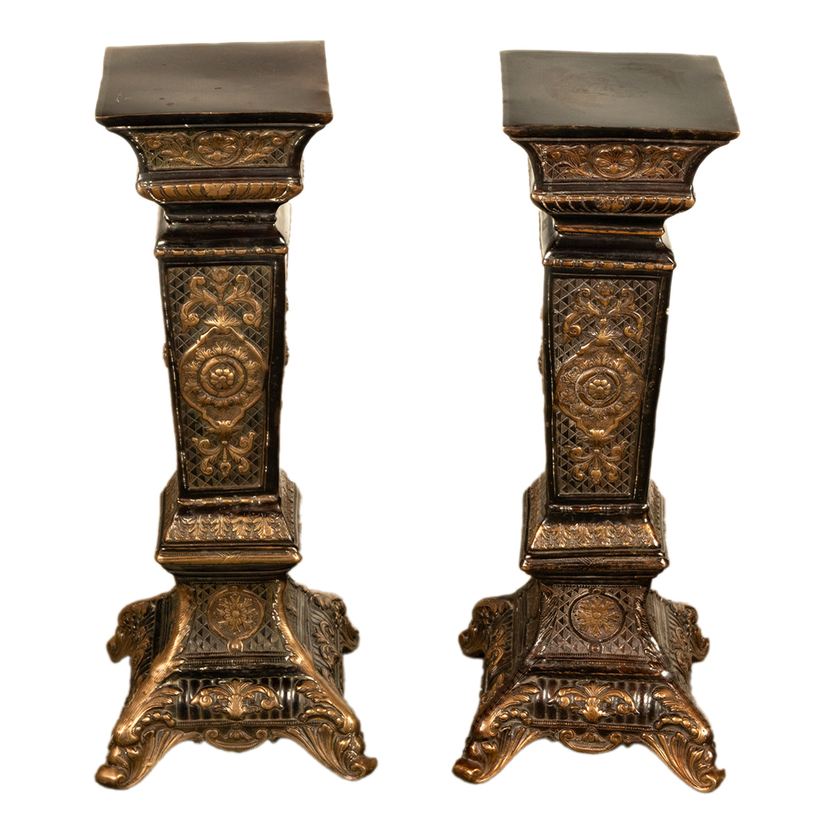 Pair Antique Regency Louis XV Style Gilt Bronze Pedestals Column Stands 1910