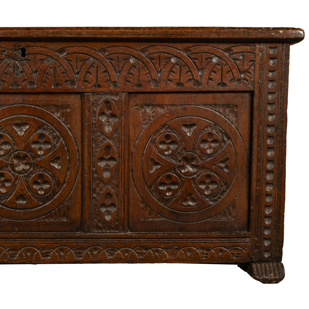 Antique English 17th Century William III Carved Oak Coffer Chest Candle Box 1690