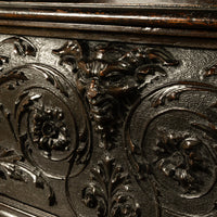 Antique Italian Renaissance Revival Carved Walnut Hall Bench Chest Dolphins 1870